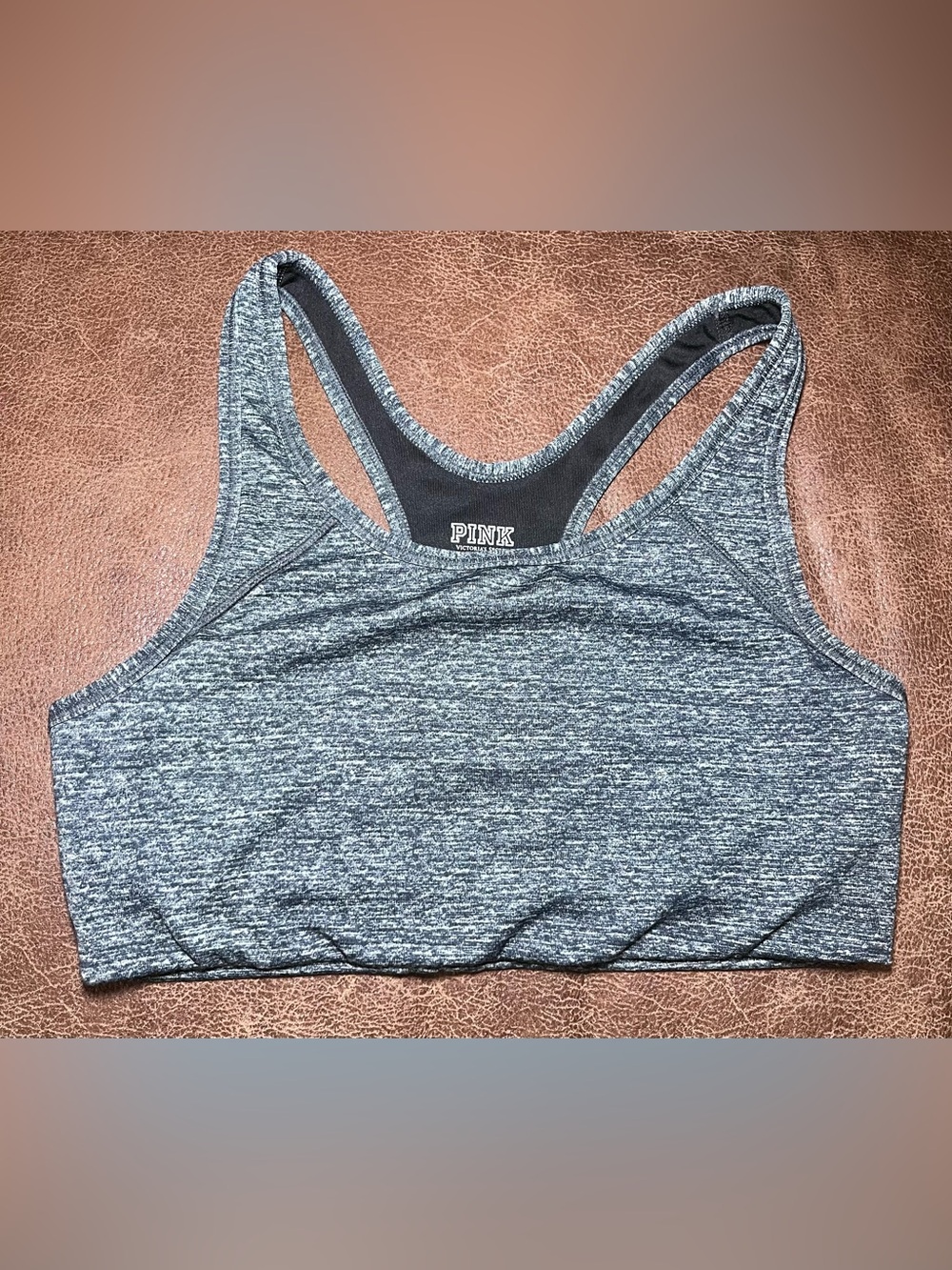 PINK Ultimate Womens Sports Bra Gray Heathered Medium Support Racerback Wireless